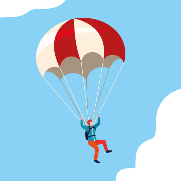 man skydiver in air with parachute open vector illustration design